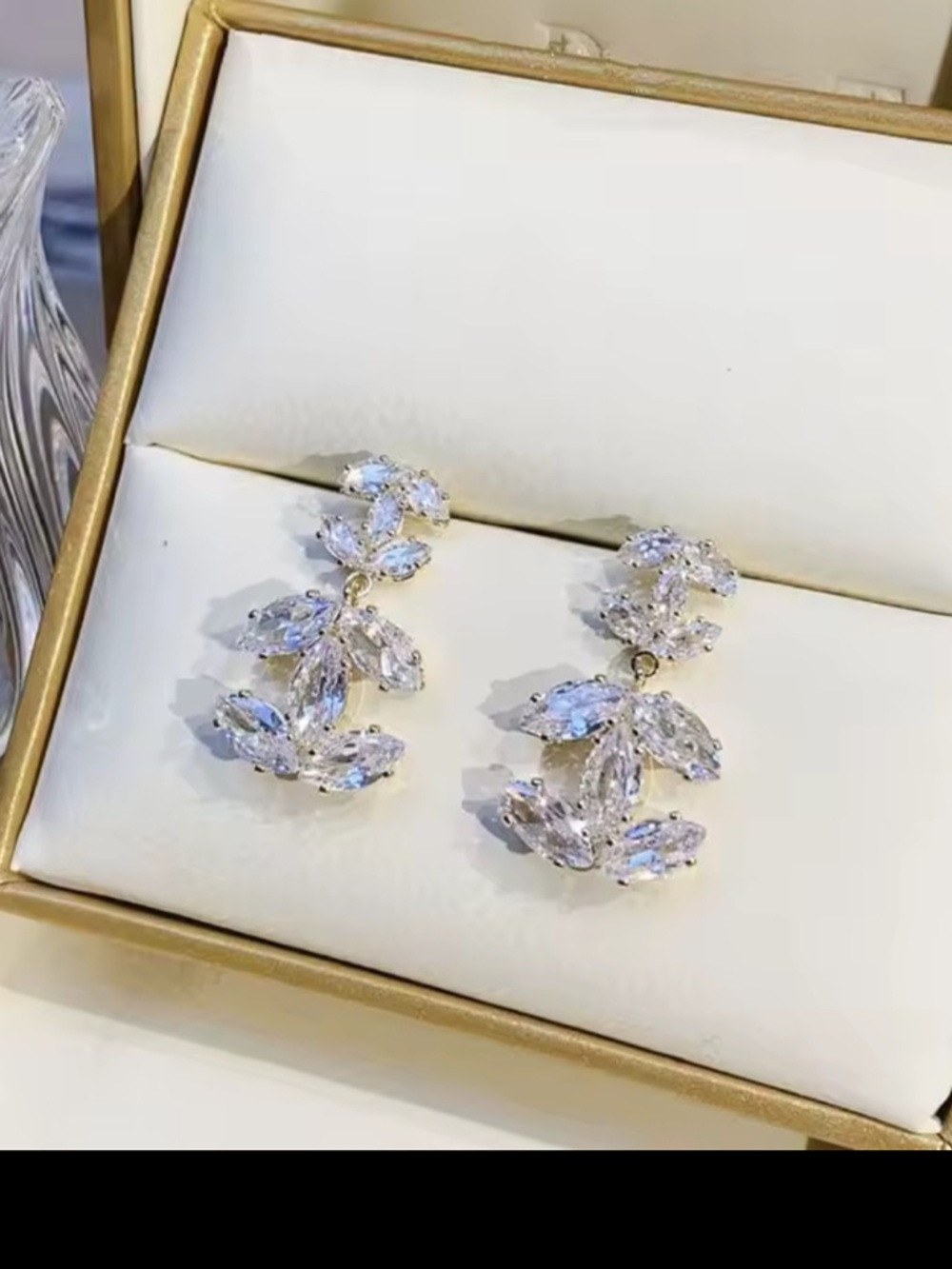 Gold & Crystal double C fashion drop earrings - Picture 4 of 5